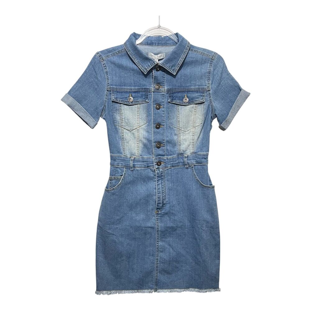 Love Tree Denim Shirt Dress Size Small Button Front Soft Stretch Chic‎